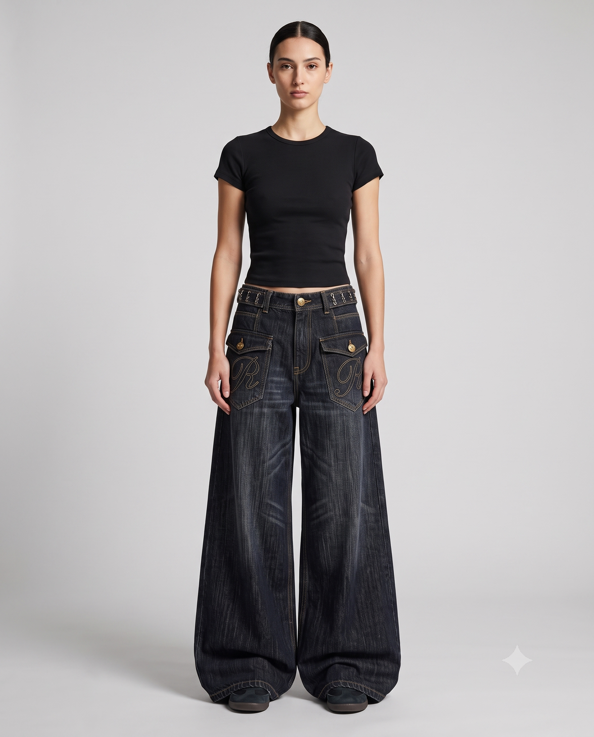 Women's baggy jeans — relaxed wide fit on model, The Baggy Jeans Co.