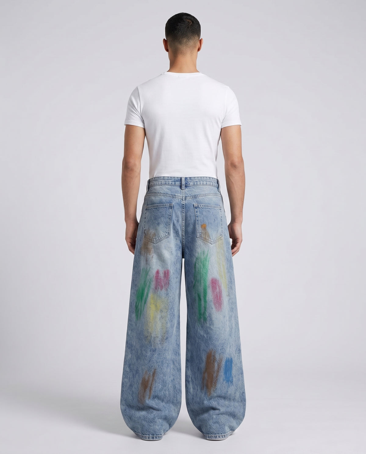 Easy Jeans — Paint Splash on model — back view