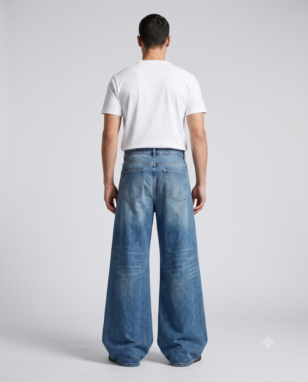 Boulevard Wide Leg Jeans — Washed Blue on model — back view