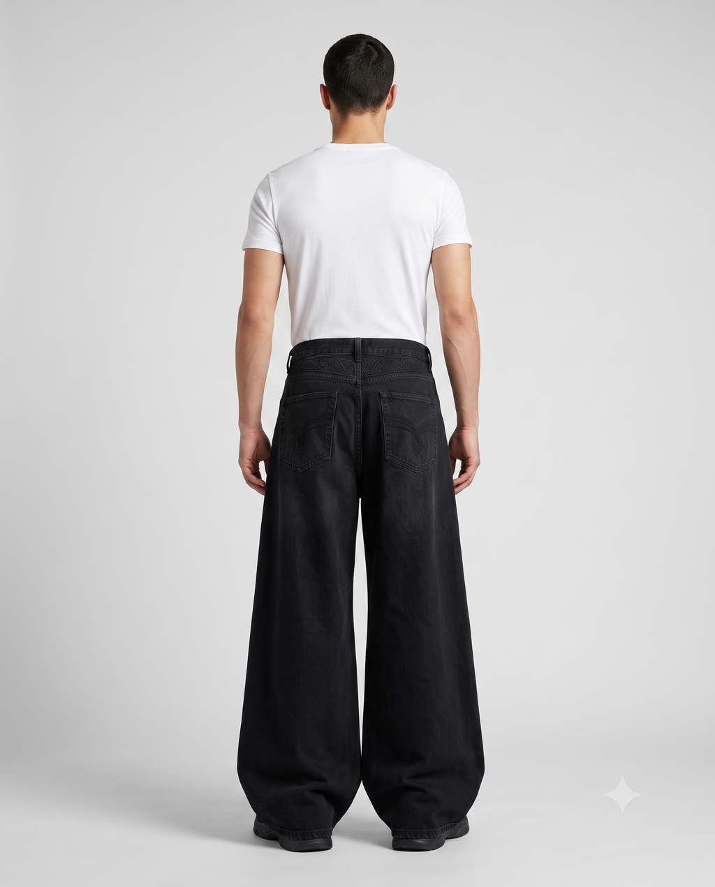 Session Baggy Jeans Jet Black Embroidered on model — back view