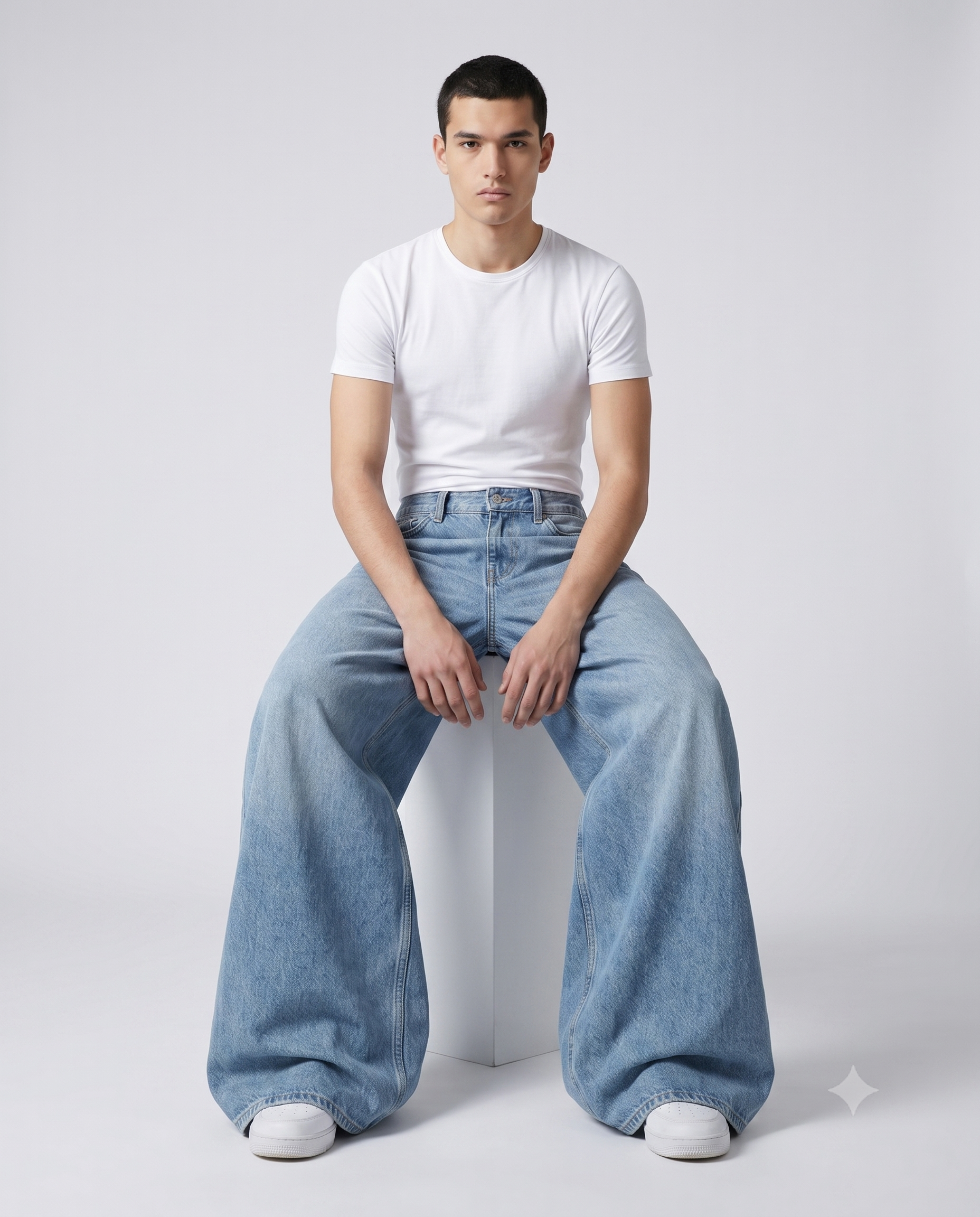 Big Easy Baggy Jeans — Light Blue on model — waist and pocket detail