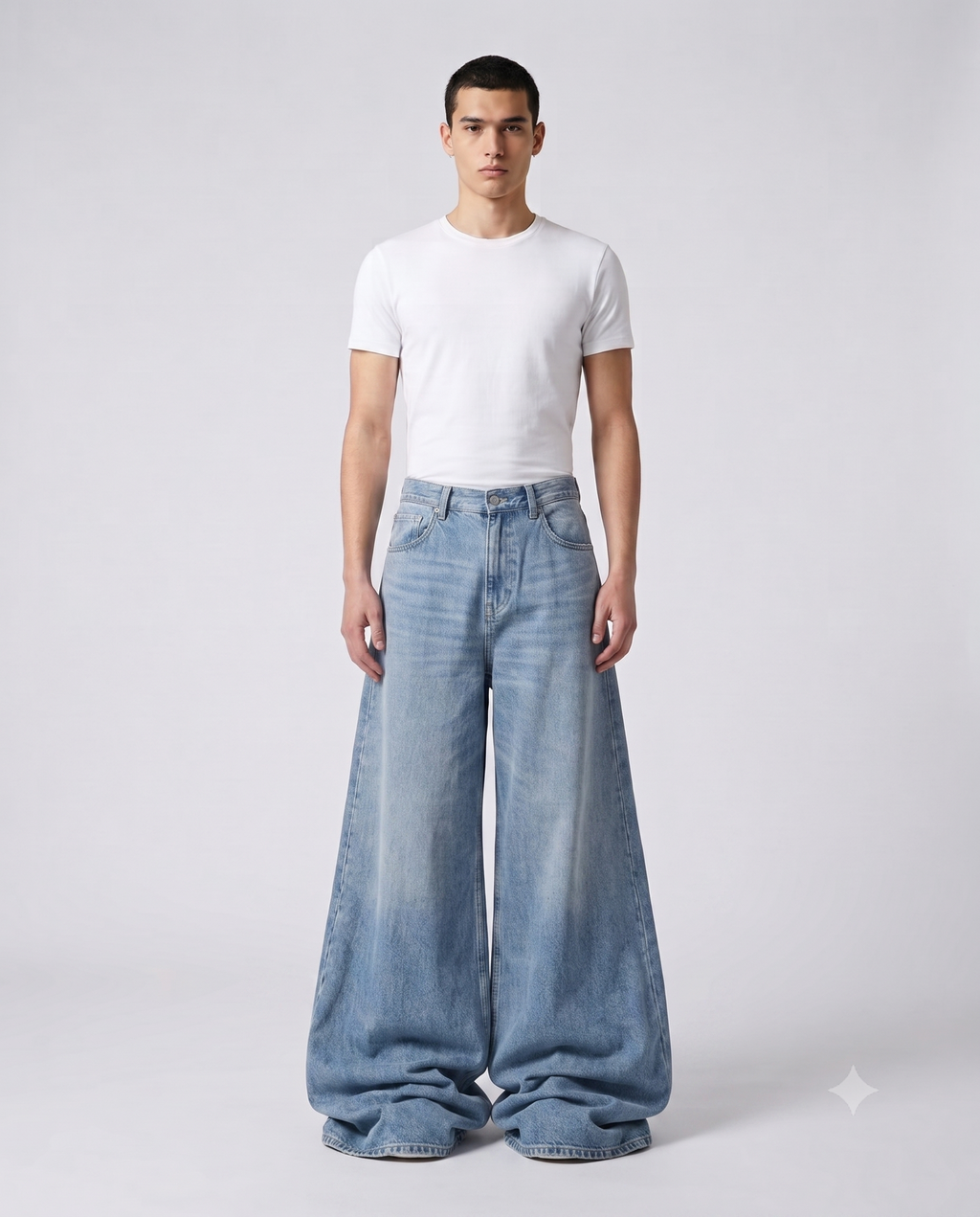 Big Easy Baggy Jeans — Light Blue on model — walking, fabric in motion