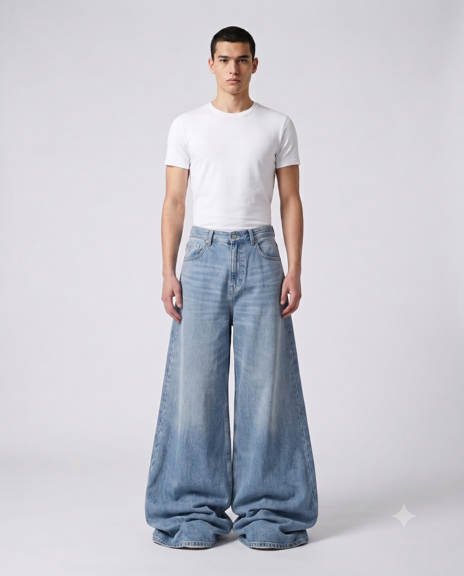 Big Easy Baggy Jeans — Light Blue on model — walking, fabric in motion