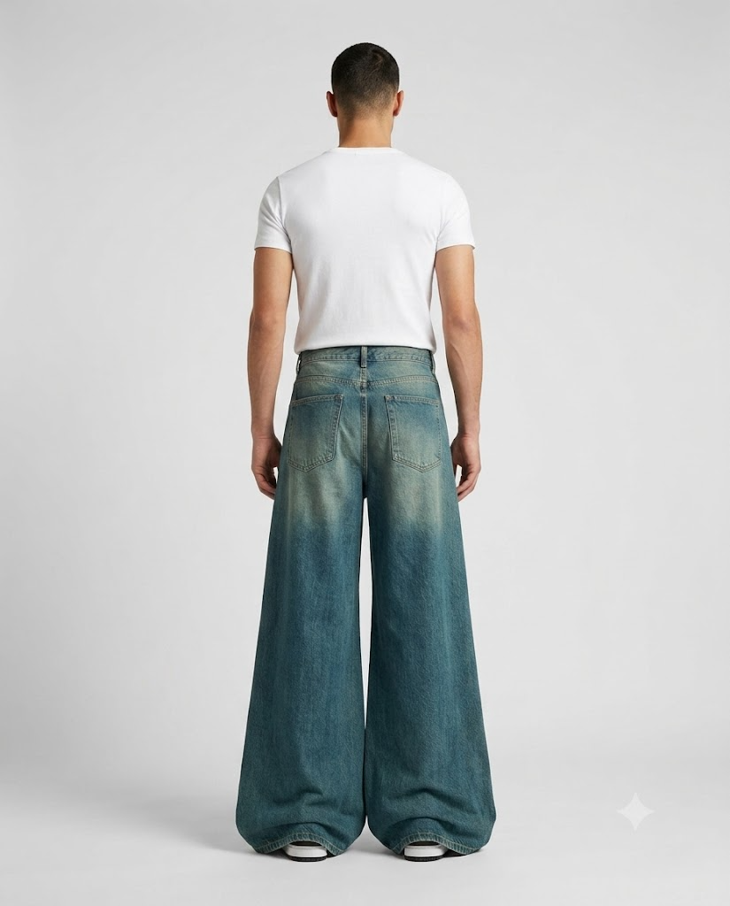 Big Easy Baggy Jeans — Vintage Blue on model — three-quarter view