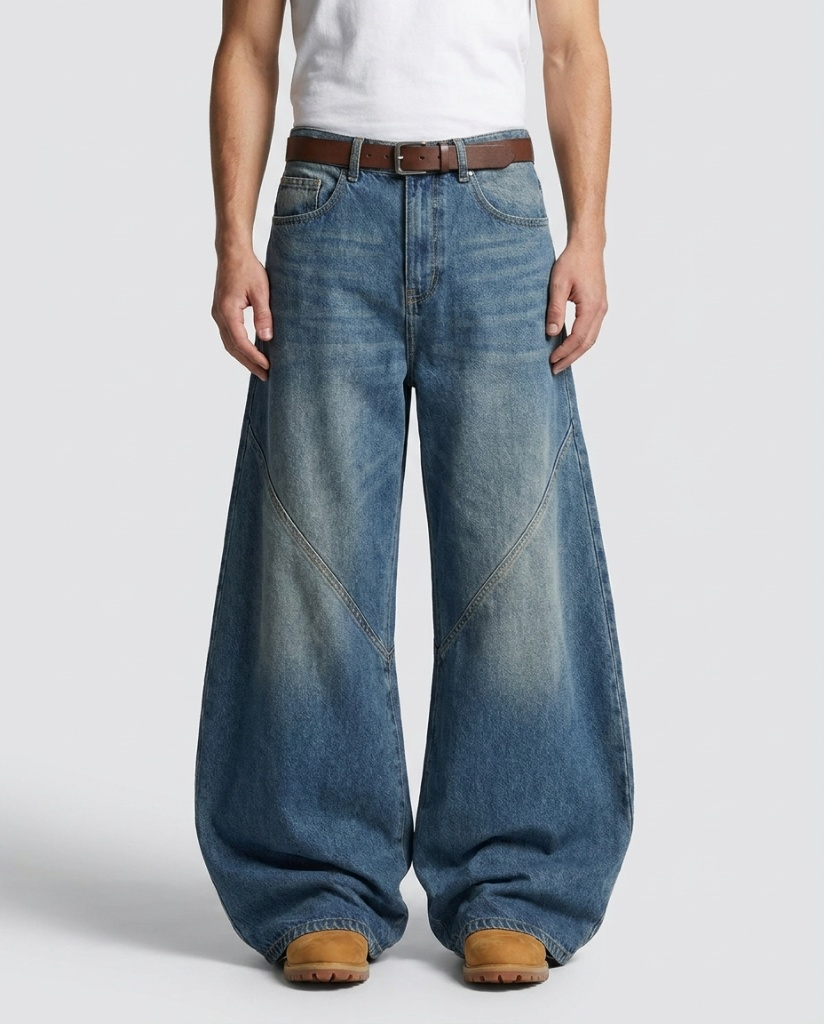 Big Easy Baggy Jeans — Patchwork Wash on model — three-quarter view