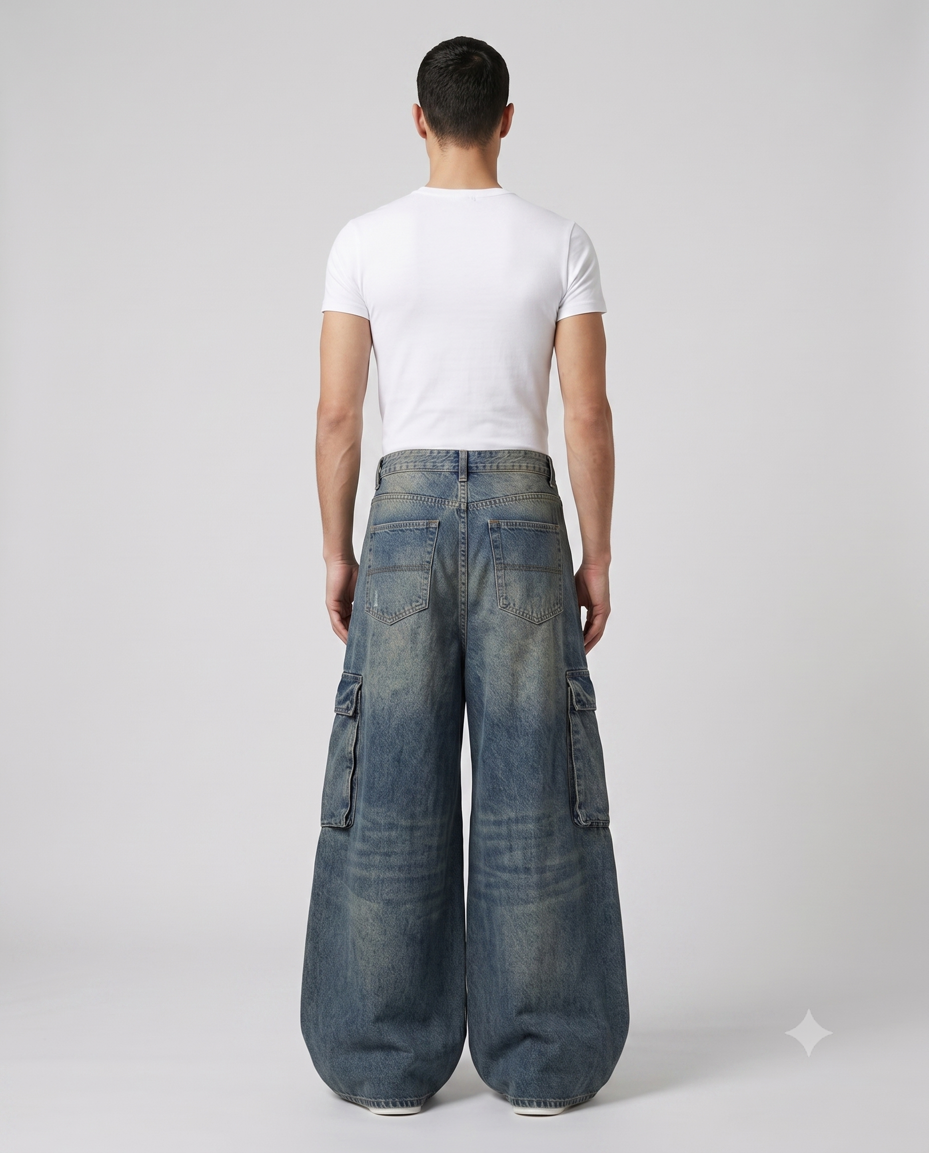 Big Easy Cargo Jeans Vintage Wash on model — back view