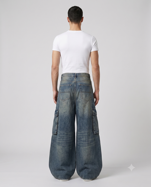 Big Easy Cargo Jeans Vintage Wash on model — back view