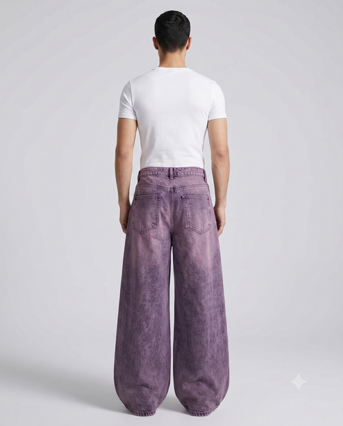 Big Easy Baggy Jeans — Washed Purple on model — back view