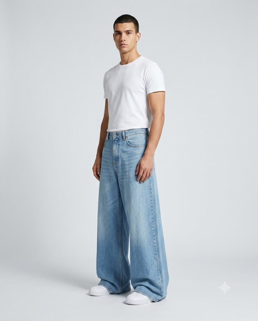 Big Easy Baggy Jeans — Light Wash on model — three-quarter view