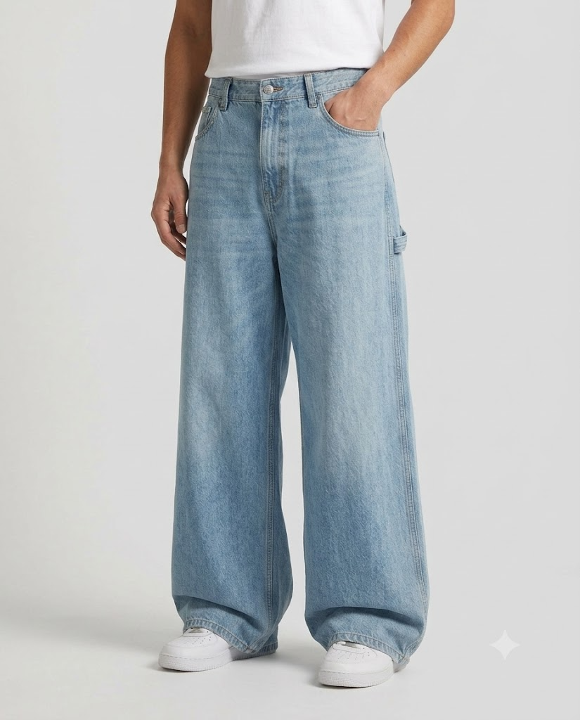 Foreman Carpenter Jeans — Retro Wash on model — waist and pocket detail