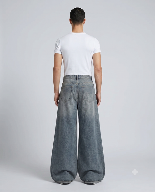 Big Easy Cargo Jeans — Workshop Blue on model — back view