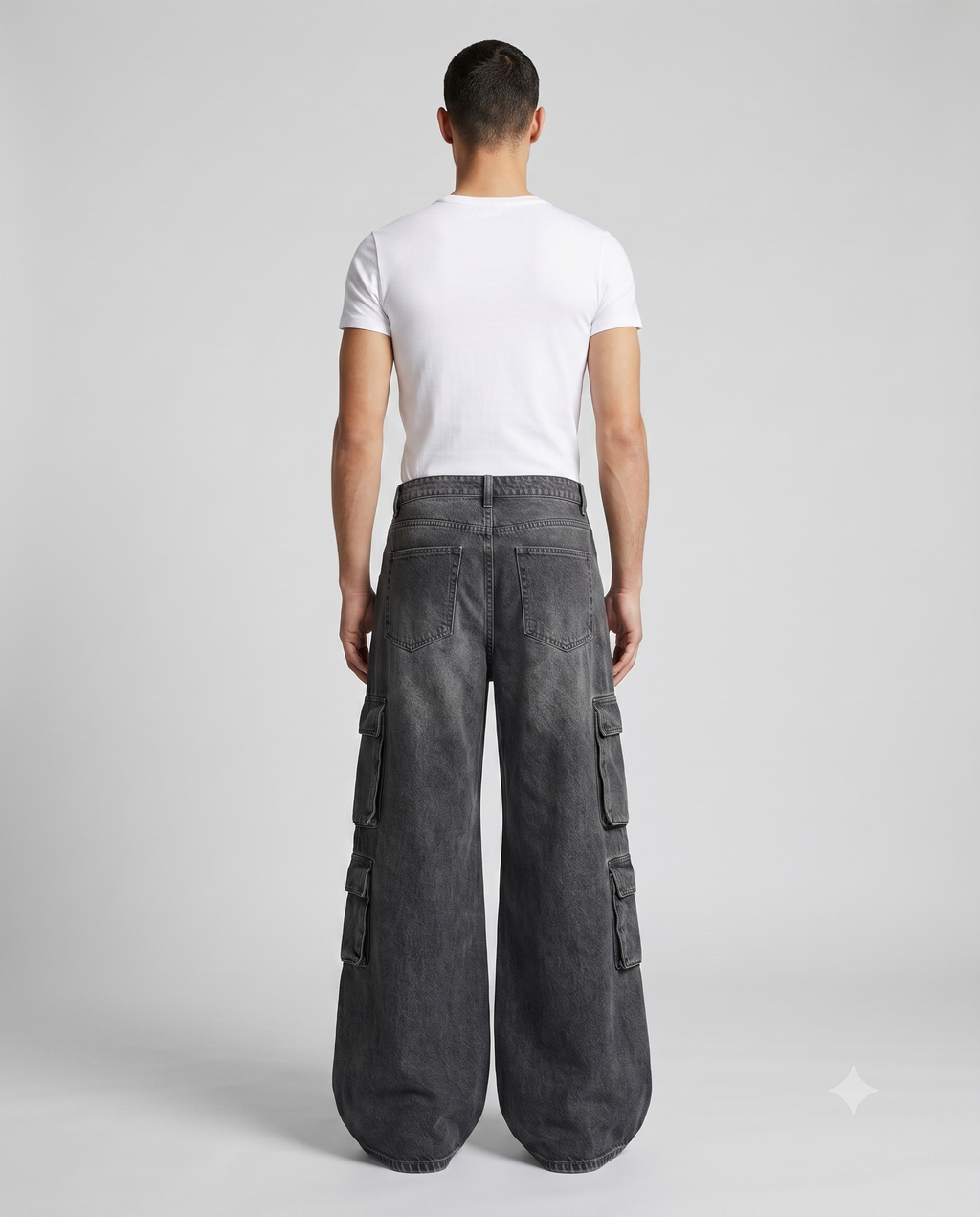 Foreman Carpenter Jeans — Street Wash on model — back view