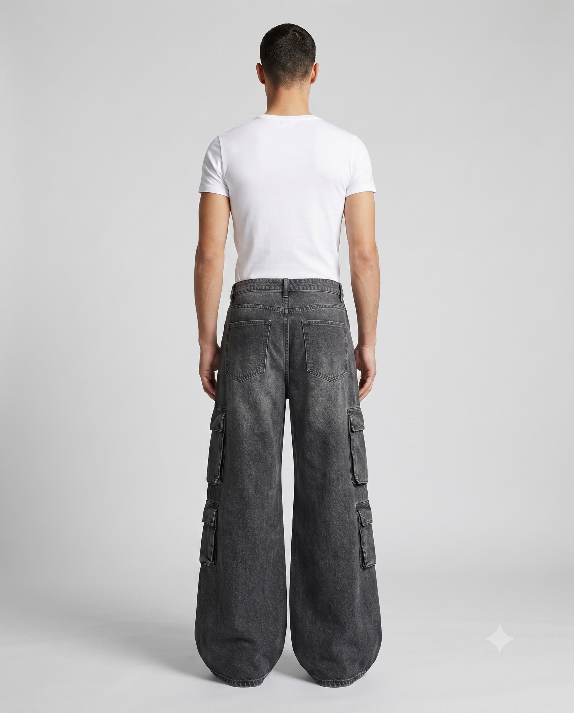 Foreman Carpenter Jeans — Street Wash on model — back view
