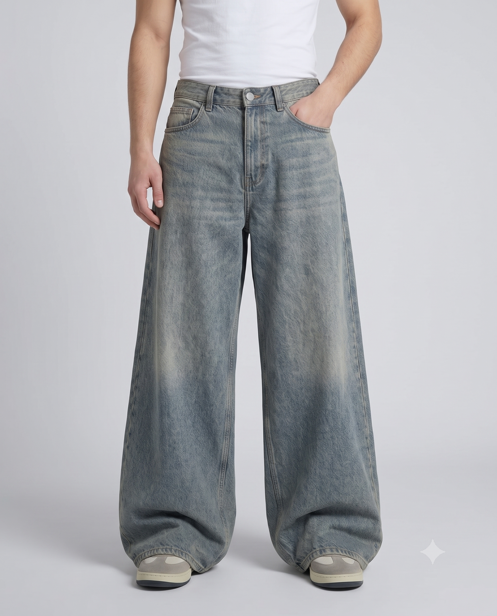 Big Easy Baggy Jeans — Flex Indigo on model — waist and pocket detail