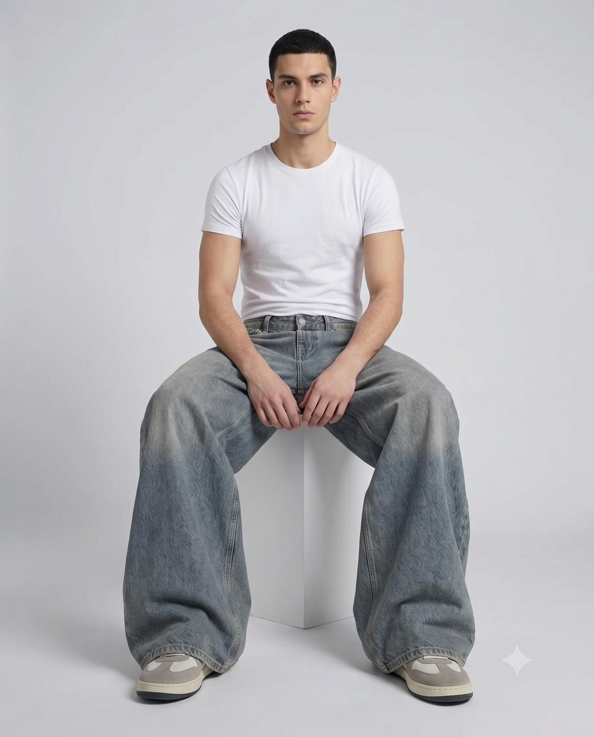 Big Easy Baggy Jeans — Flex Indigo on model — seated fit view