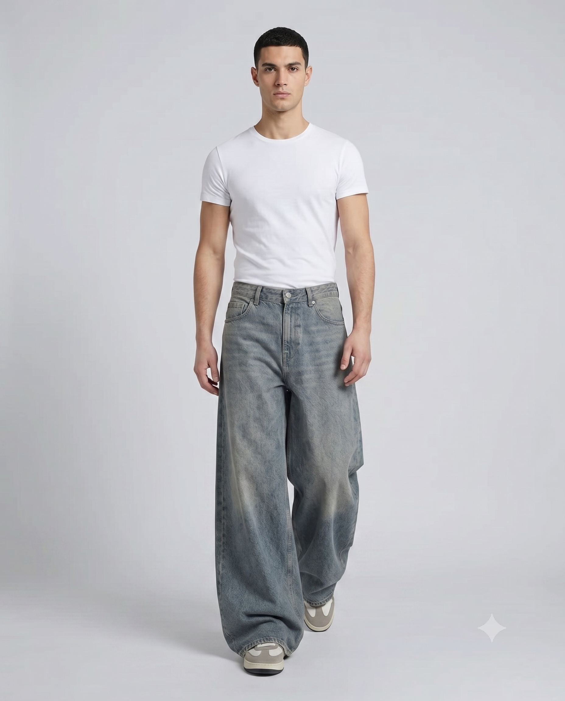 Big Easy Baggy Jeans — Flex Indigo — walking, fabric in motion