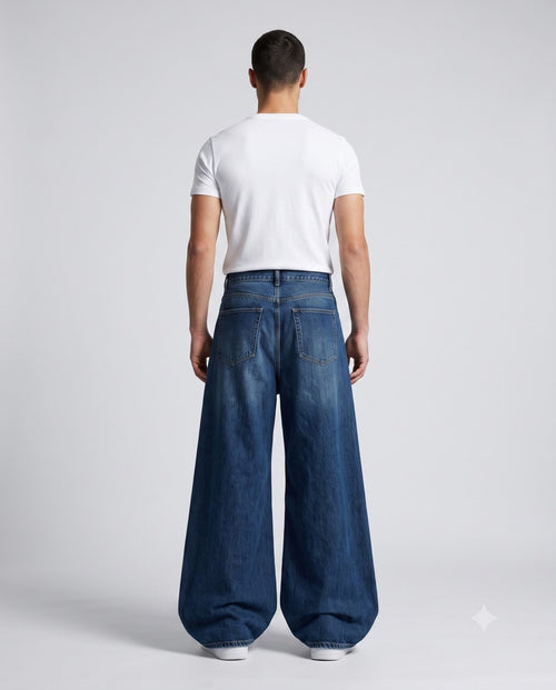 Big Easy Cargo Jeans — Night & Indigo on model — back view