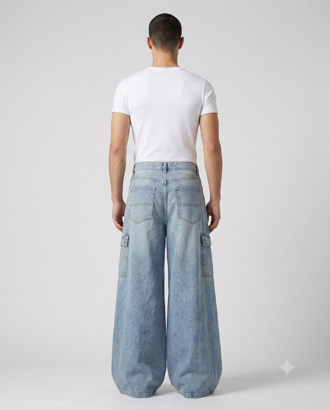 Slack Cargo Jeans — Vintage Wash on model — back view