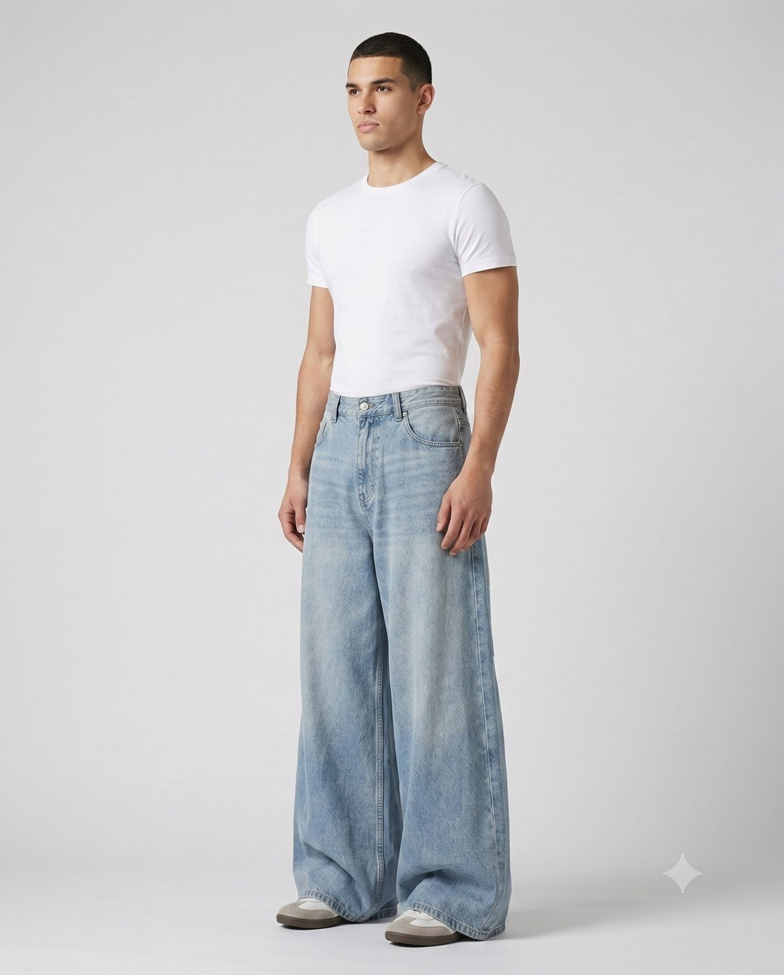 Slack Cargo Jeans — Vintage Wash on model — three-quarter view