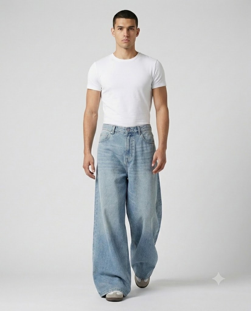 Slack Cargo Jeans — Vintage Wash on model — walking, fabric in motion