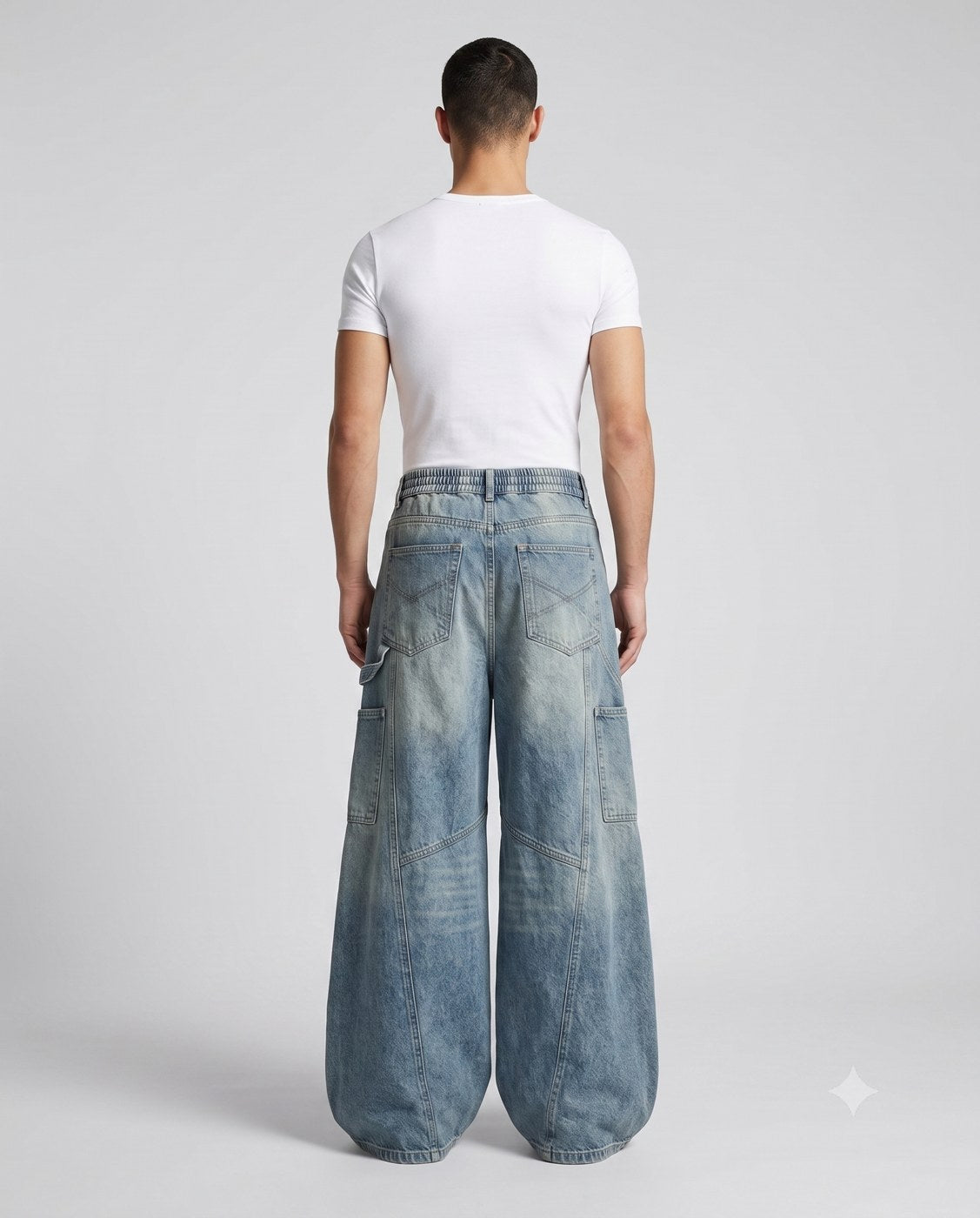 Slack Cargo Jeans — Faded Blue on model — back view