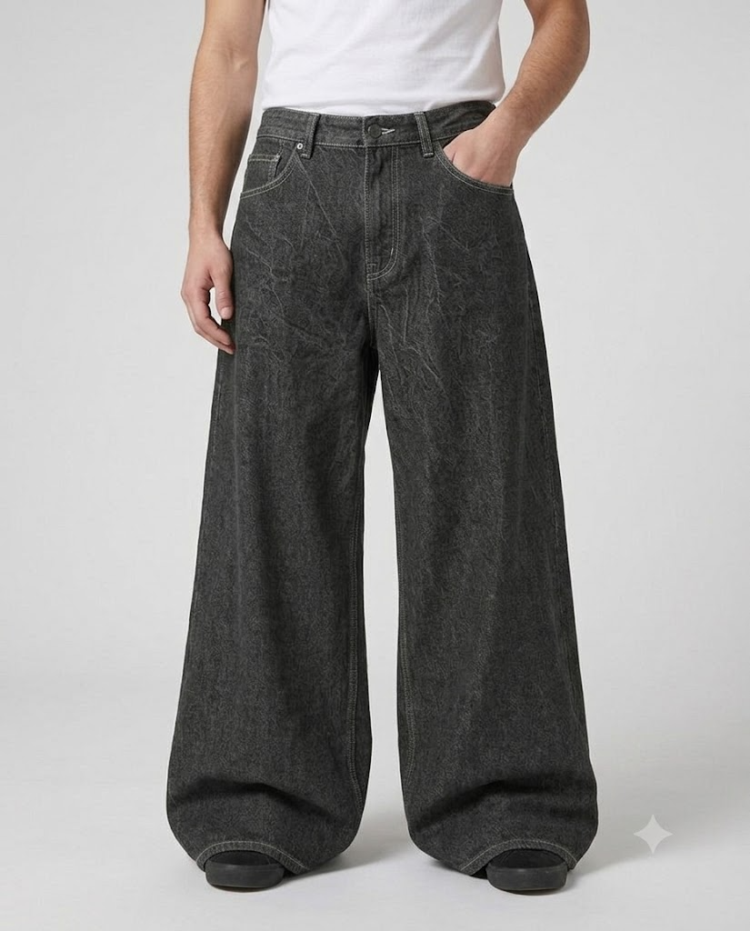 Big Easy Baggy Jeans — Black Graphic on model — waist and pocket detail