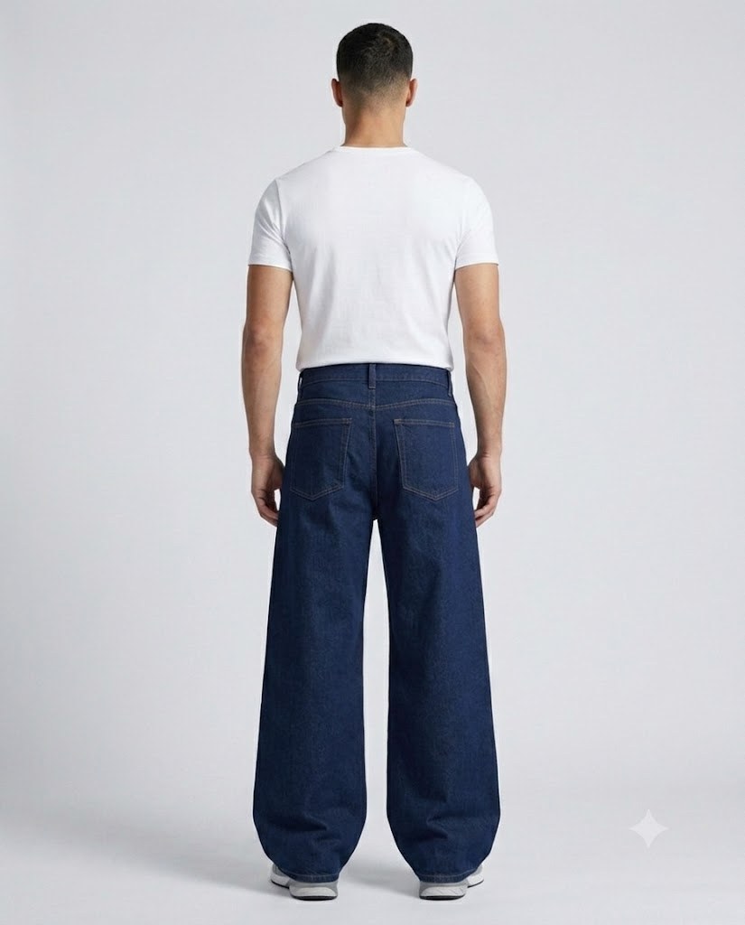 Anchor Straight Jeans — Dark Indigo on model — back view