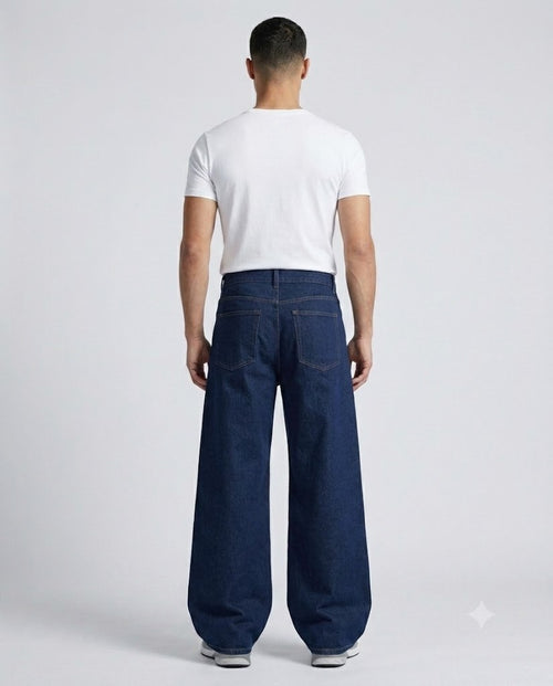 Anchor Straight Jeans — Dark Indigo on model — back view