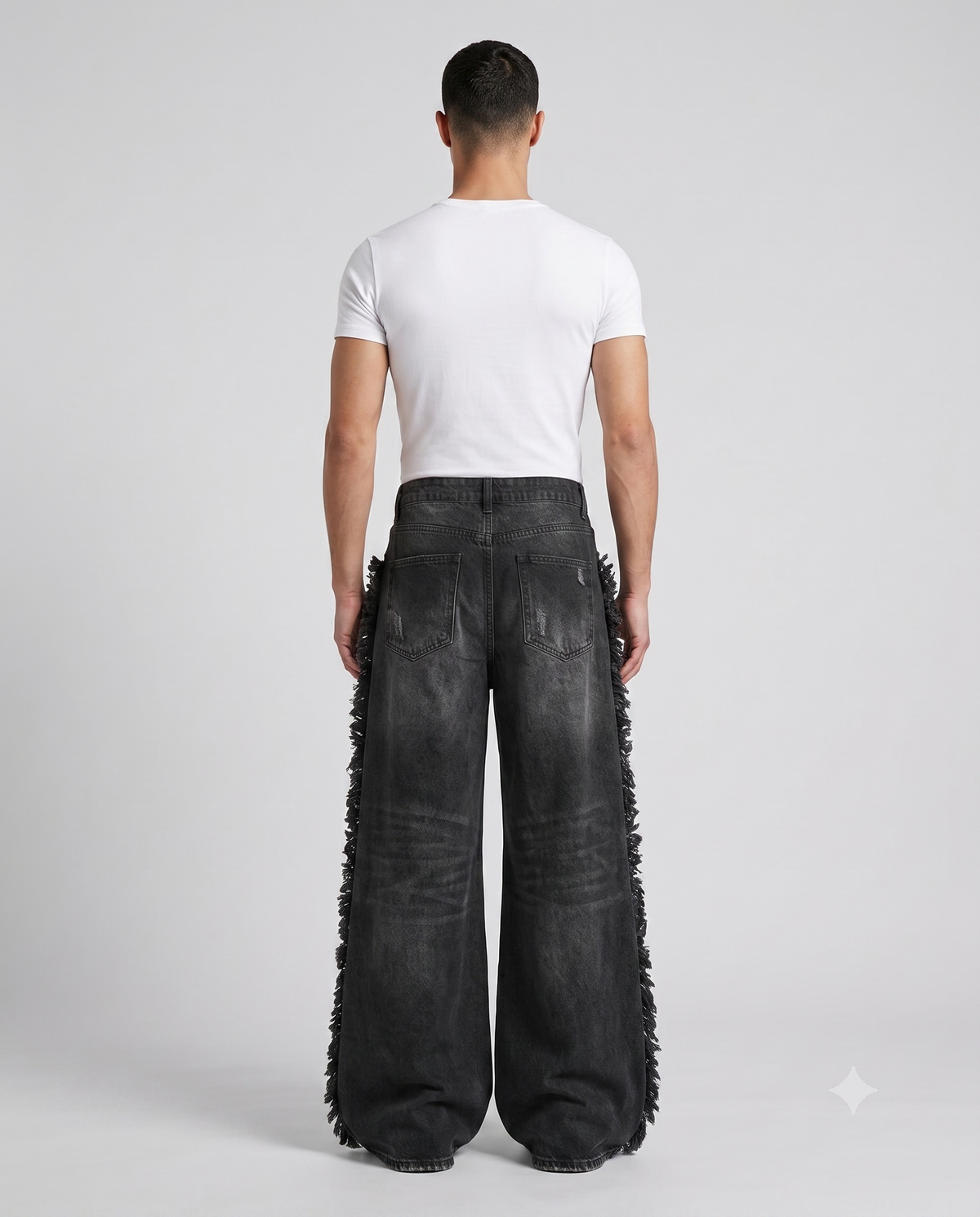Big Easy Baggy Jeans — Frayed Black on model — back view