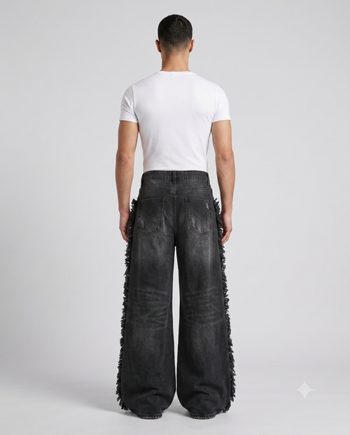 Big Easy Baggy Jeans — Frayed Black on model — back view