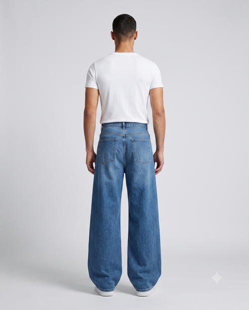 Big Easy Baggy Jeans — Classic Blue on model — back view