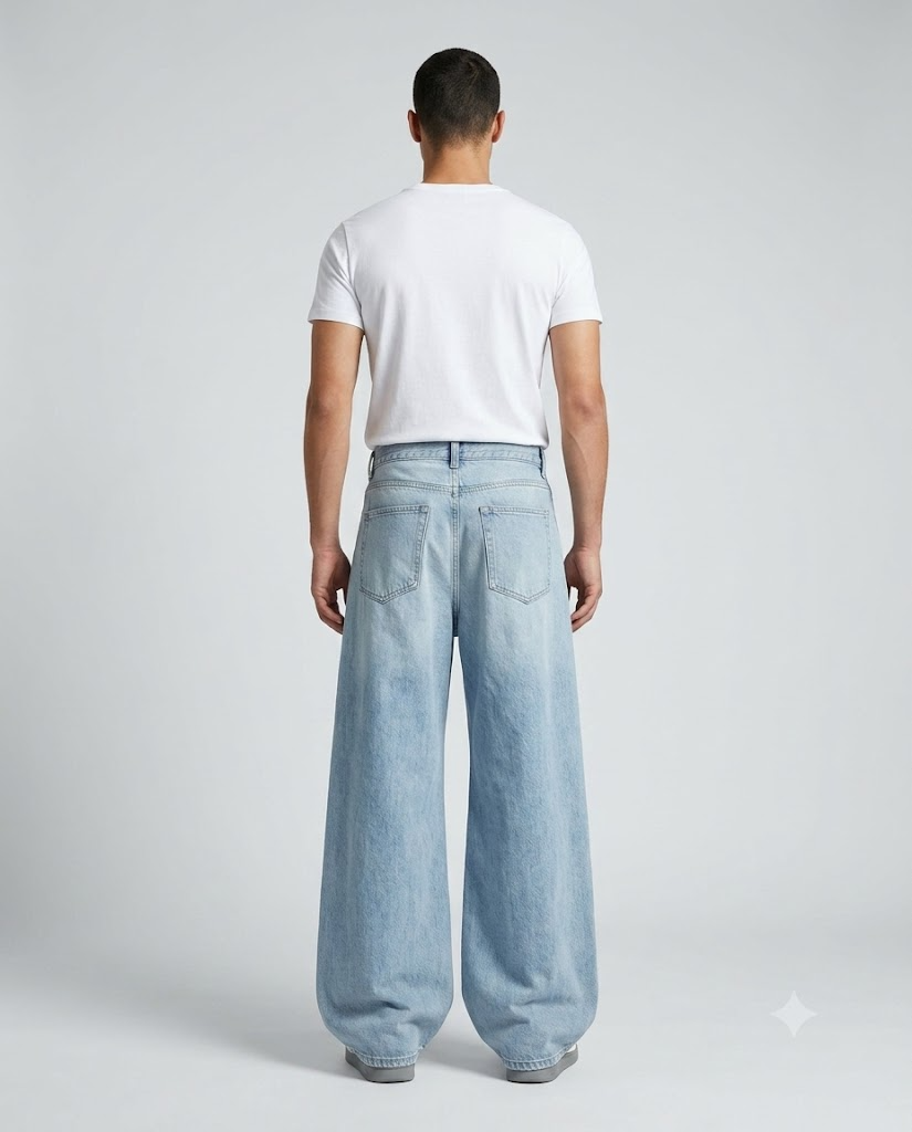 Big Easy Baggy Jeans — Pale Indigo on model — back view