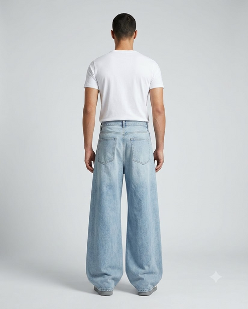 Big Easy Baggy Jeans — Pale Indigo on model — back view