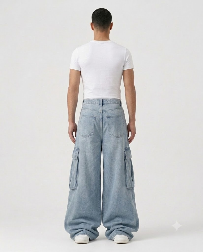 Big Easy Cargo Jeans — Pale Wash on model — back view