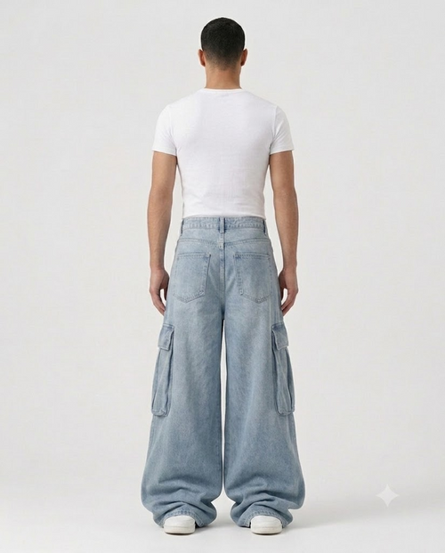 Big Easy Cargo Jeans — Pale Wash on model — back view