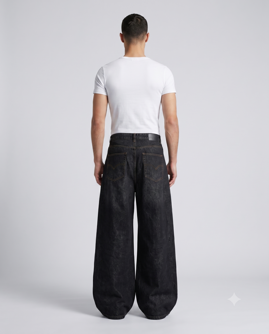 Boulevard Embroidered Jeans — Patch Indigo on model — back view