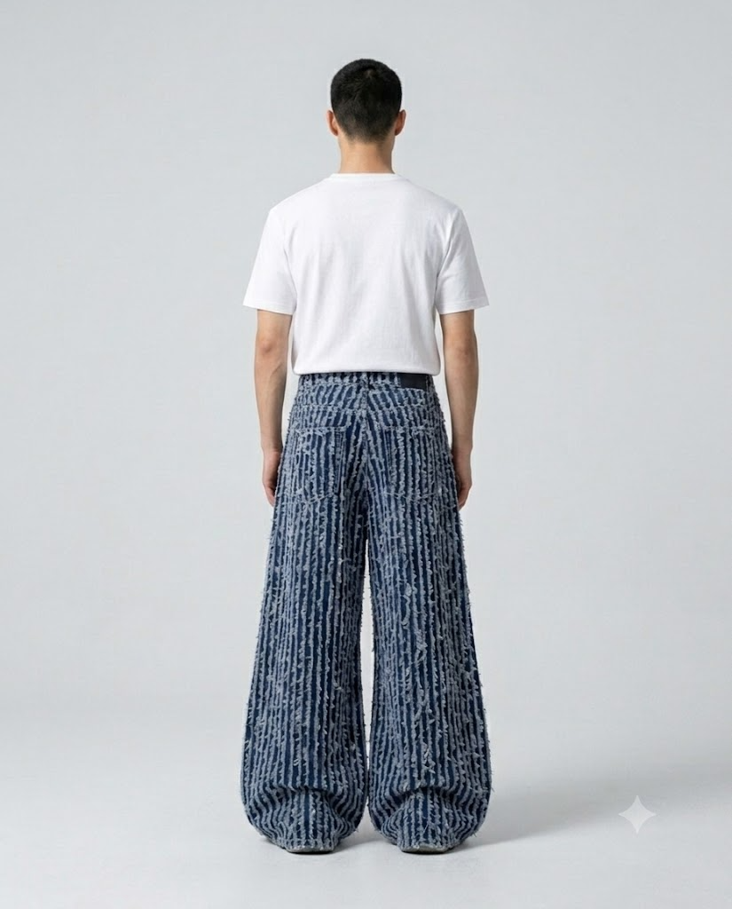 Maxout Jeans — Midnight Stripe on model — back view