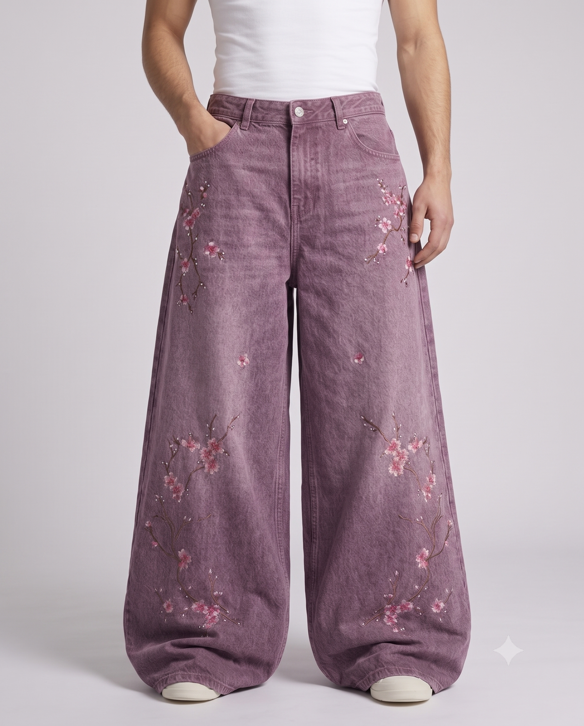 Big Easy Embroidered Jeans — Plum Wash on model — waist and pocket detail