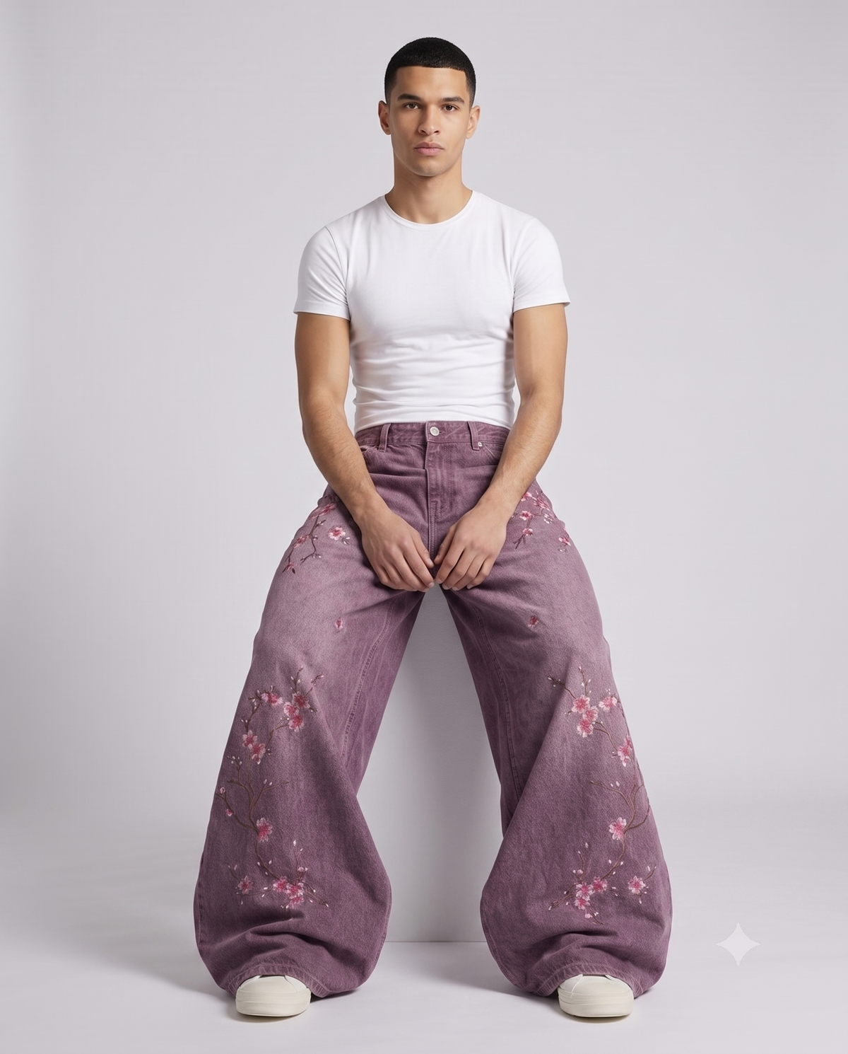 Big Easy Embroidered Jeans — Plum Wash on model — seated fit view