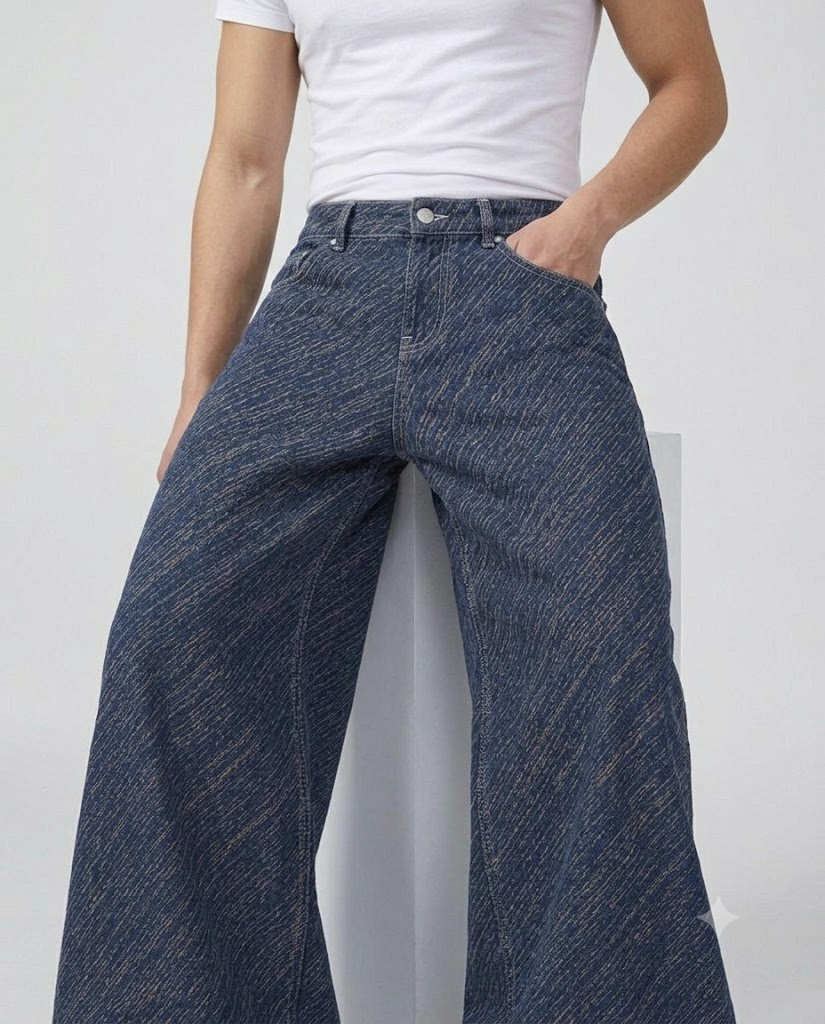 Easy Jeans — Wave Stripe on model — waist and pocket detail