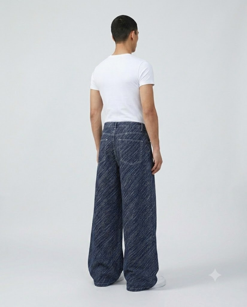 Easy Jeans — Wave Stripe on model — three-quarter view