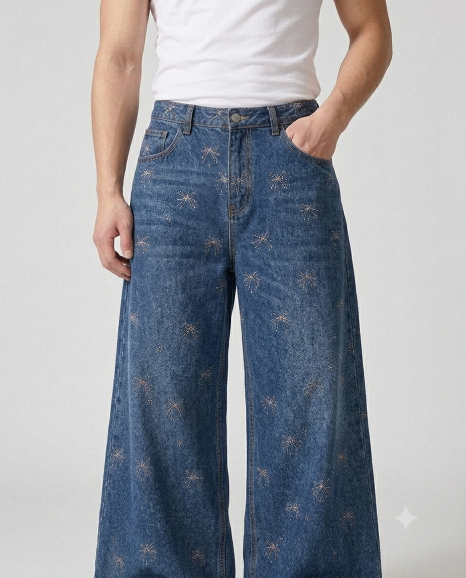 Maxout Jeans — Bow Weave on model — waist and pocket detail