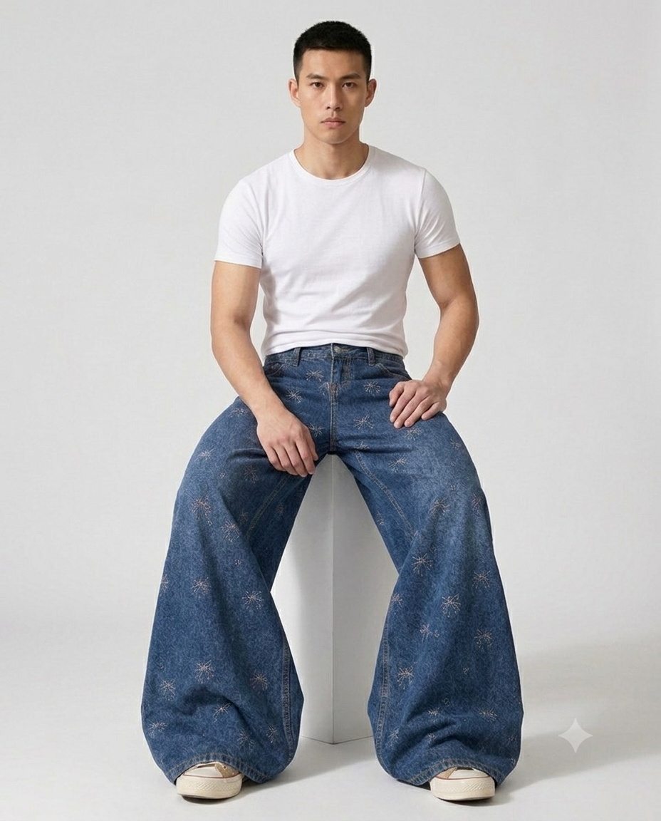 Maxout Jeans — Bow Weave on model — seated fit view