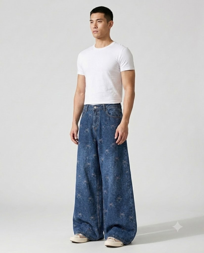 Maxout Jeans — Bow Weave on model — three-quarter view