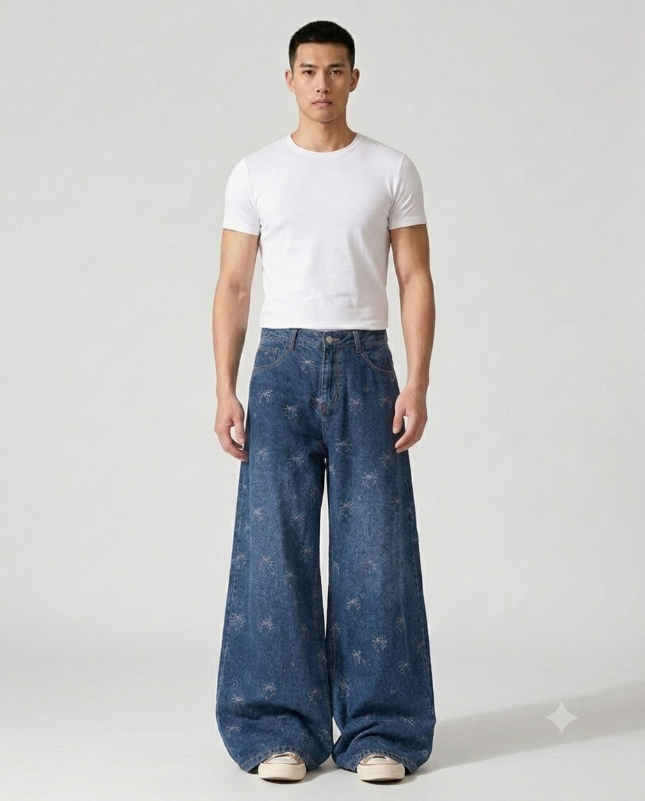 Maxout Jeans — Bow Weave on model — walking, fabric in motion