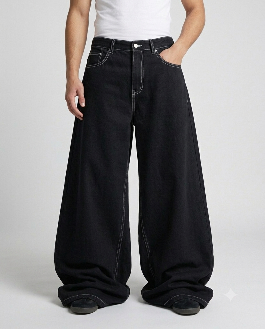 Maxout Jeans — Jet Black on model — waist and pocket detail