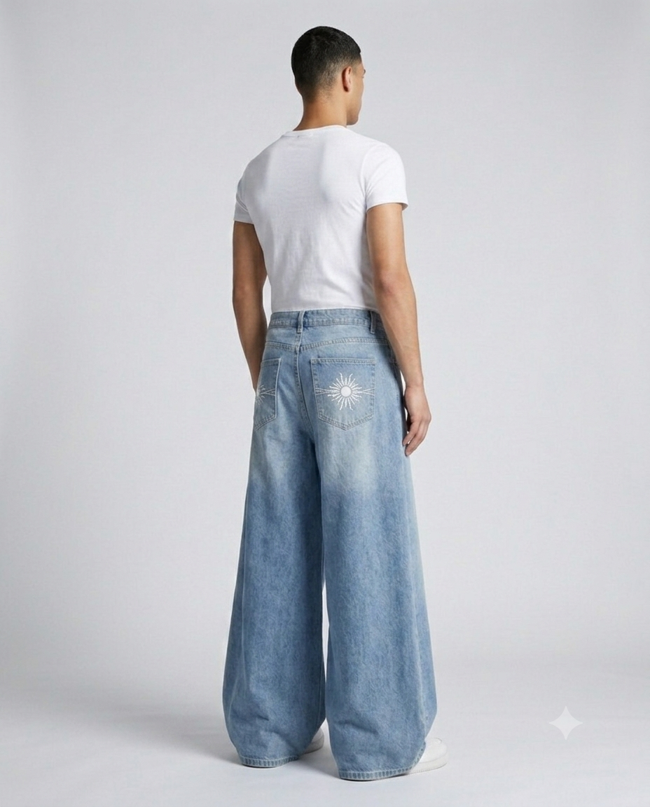 Boulevard Jeans — Sky Bloom on model — three-quarter view