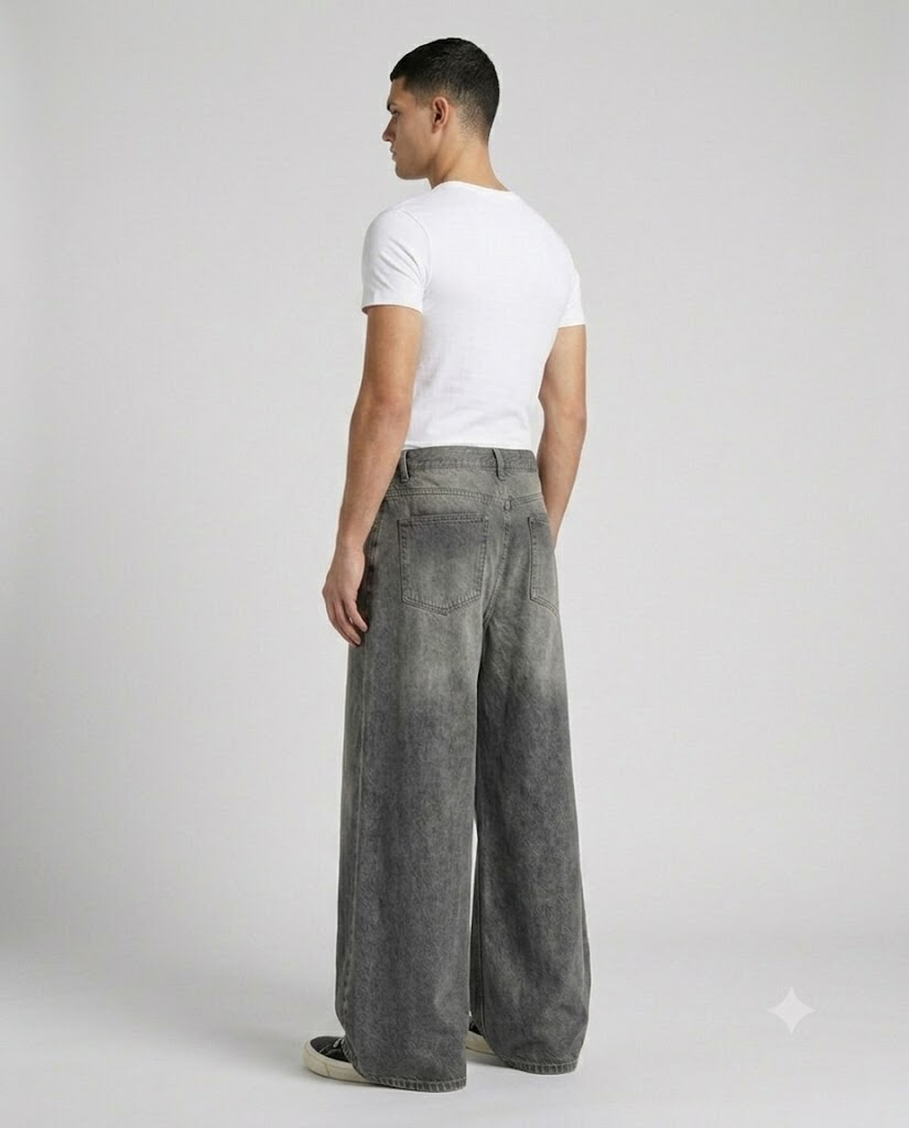 Maxout Jeans — Skull Smoke on model — three-quarter view