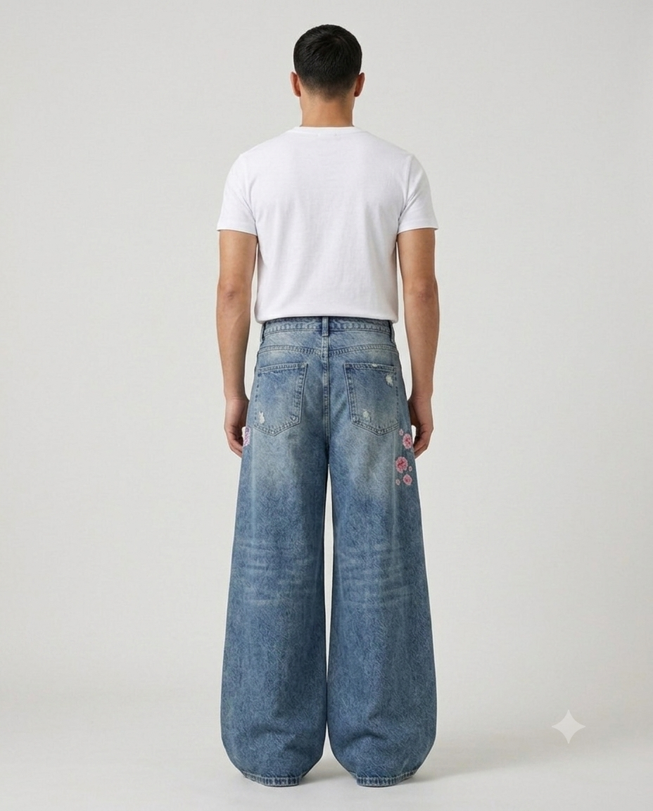 Boulevard Distressed Jeans — Cherry Fade on model — back view
