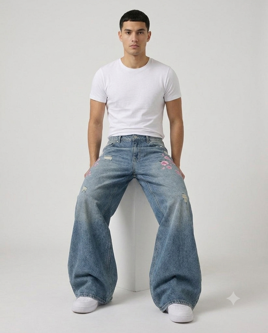 Boulevard Distressed Jeans — Cherry Fade — seated fit view